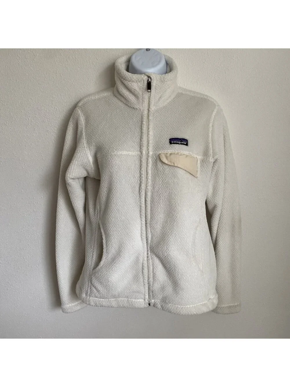 Patagonia Womens Small Fleece Jacket White Biege Full Zip Polartec *Read desc*
